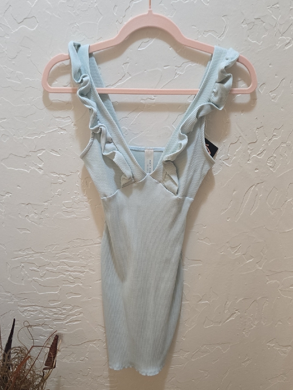 Ruffle-Trim Ribbed Bodycon Mini Dress - Picture 1 of 8